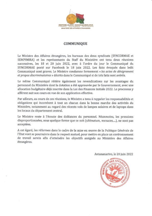 COMMUNIQUE 001