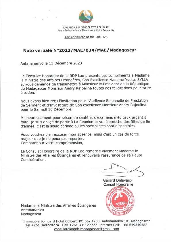 Lettre de félicitation Consulat Honoraire RDP Lao 001